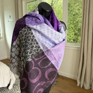 100% Pashmina Scarf Shawl Wrap Purple 26x69 Soft Fringe Coach Style Giftable